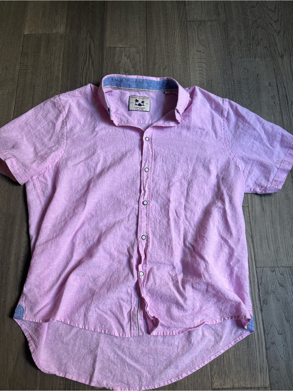 Report Collection |Cotton Linen Blend Light Pink Short Sleeve Button Shirt XL